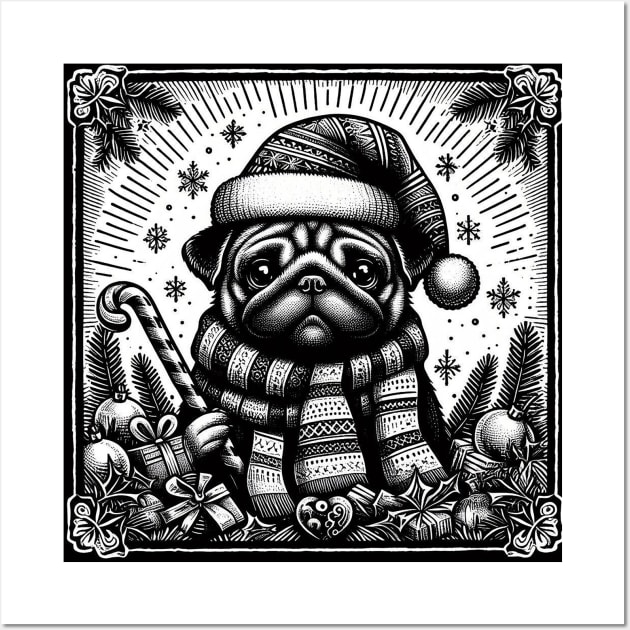 Gothic Christmas Pug with candy cane Wall Art by Pickledjo